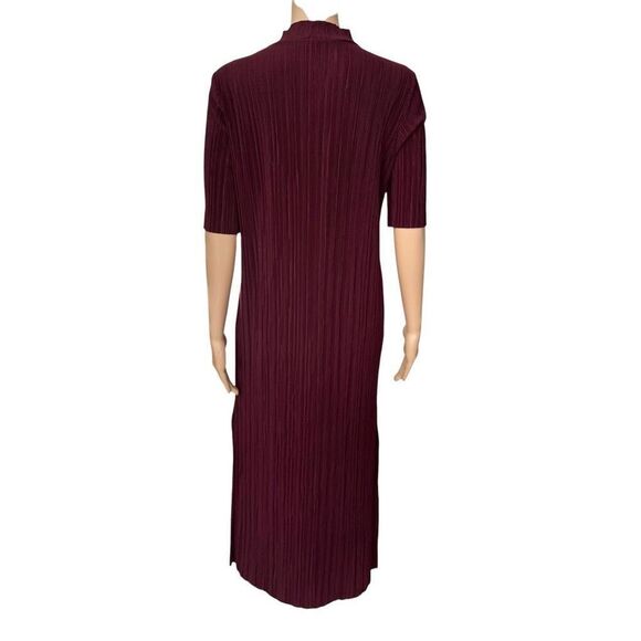 Zara Ribbed Midi Mock Neck Dress in Maroon size M stretch side slits - Picture 2 of 5